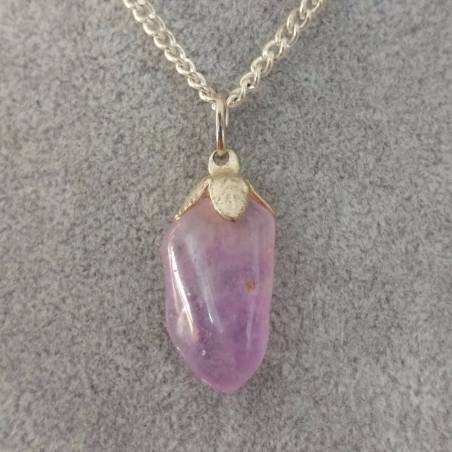 SILVER AMETHYST PENDANT Flower - ARIES PISCES MINERALS Crystal Healing-1