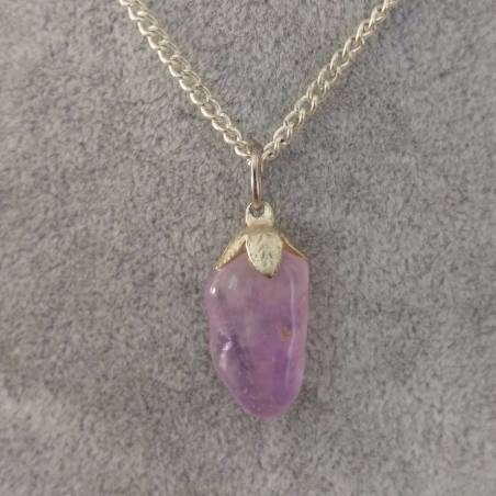 SILVER AMETHYST PENDANT Flower - ARIES PISCES MINERALS Crystal Healing-2