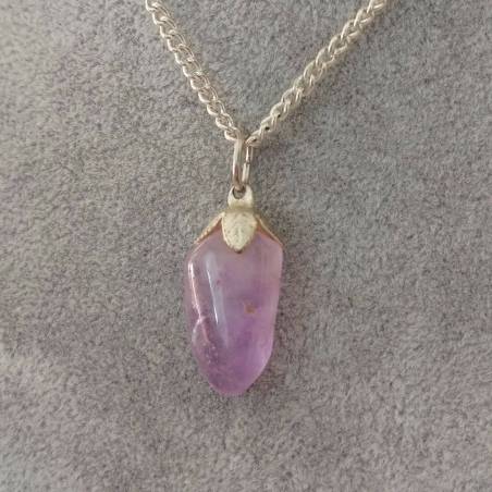 SILVER AMETHYST PENDANT Flower - ARIES PISCES MINERALS Crystal Healing-3