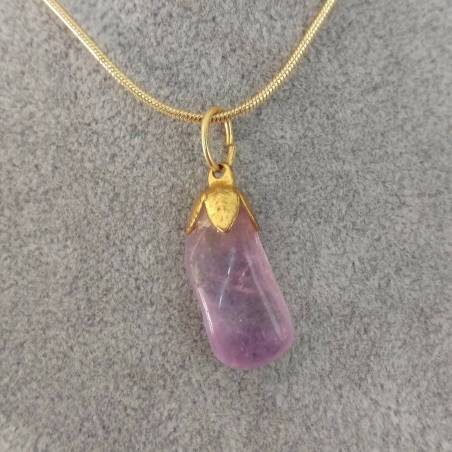 AMETHYST Golden Pendant Flower - PISCES ARIES Crystal Healing MINERALS-2