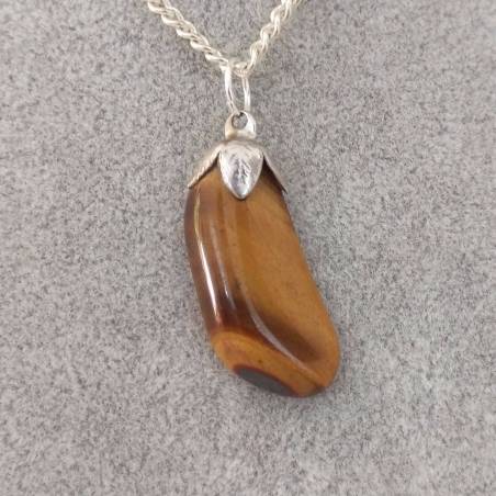 Tiger's EYE SILVER Flower Pendant SCORPIO CAPRICORN Crystal Healing-2