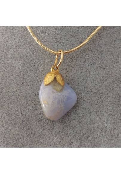GOLDEN Flower Pendant in CHALCEDONY - CANCER Crystal Healing MINERALS Charm-1