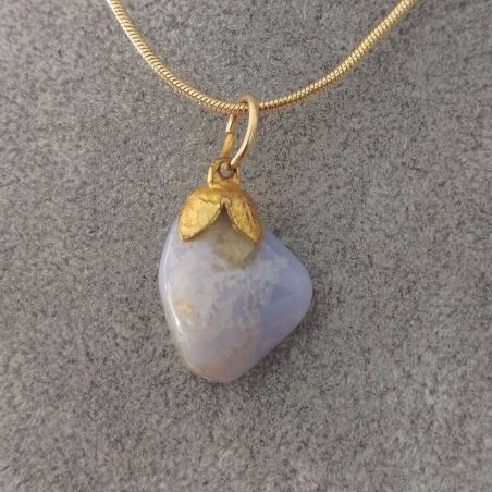 GOLDEN Flower Pendant in CHALCEDONY - CANCER Crystal Healing MINERALS Charm-1