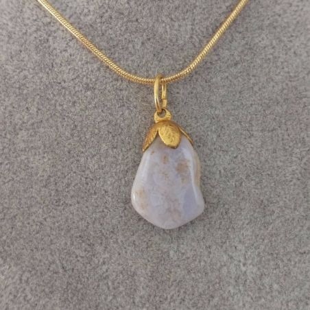 GOLDEN Flower Pendant in CHALCEDONY - CANCER Crystal Healing MINERALS Charm-2