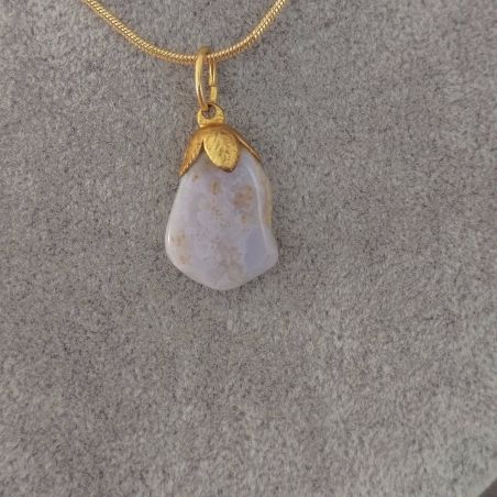 GOLDEN Flower Pendant in CHALCEDONY - CANCER Crystal Healing MINERALS Charm-3