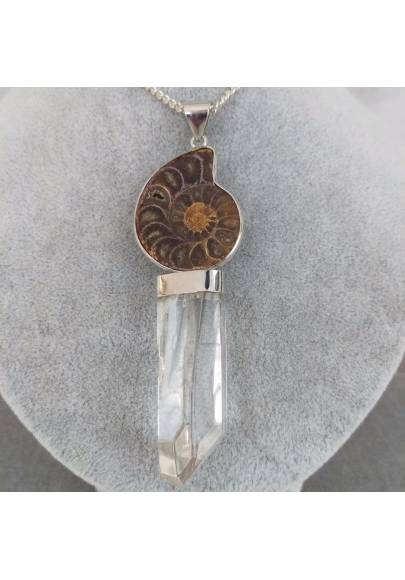 Rock CRYSTAL Pendant with Ammonite - AQUARIUS MINERALS Zodiac-1