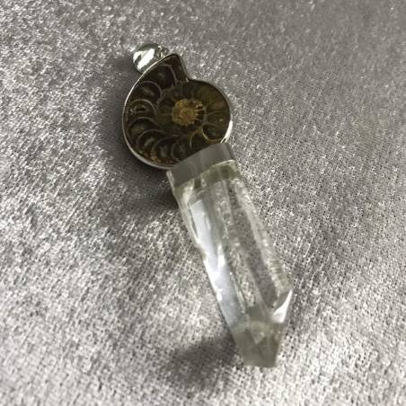 Rock CRYSTAL Pendant with Ammonite - AQUARIUS MINERALS Zodiac-4