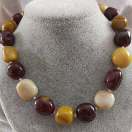 Collana Perle di Diaspro Mokaite Cristalloterapia Chakra Gioiello Minerale Reiki-1