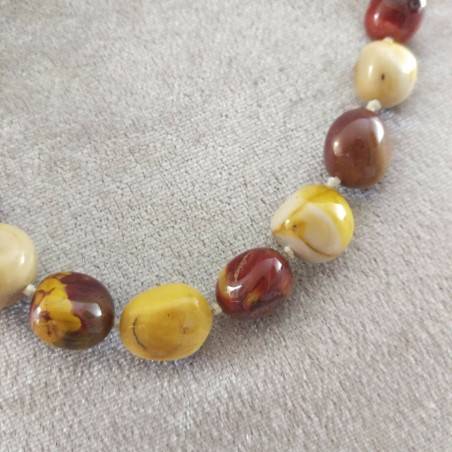 Collana Perle di Diaspro Mokaite Cristalloterapia Chakra Gioiello Minerale Reiki-2