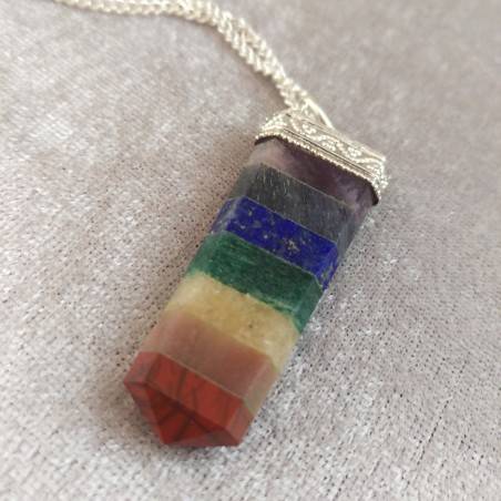 Seven 7 Chakra Pendant Crystal Healing Rose Quartz AMETHYST Jasper LAPIS LAZULI-4