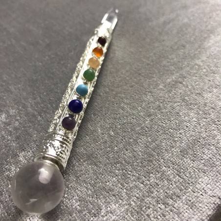 Puntatore Quarzo Ialino + Pietre dei 7 Chakra x Equilibrio Bacchetta x Massaggio-1