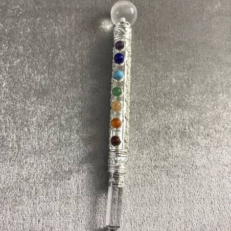 Puntatore Quarzo Ialino + Pietre dei 7 Chakra x Equilibrio Bacchetta x Massaggio-2