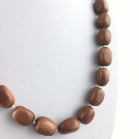 Necklace PEARL in SUN STONE Tumbled Stone Pendant Crystal Healing Jewel A+-1
