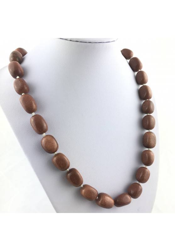 Collana Perle di Pietra del Sole Burattato Ciondolo Cristalloterapia Gioiello A+-2