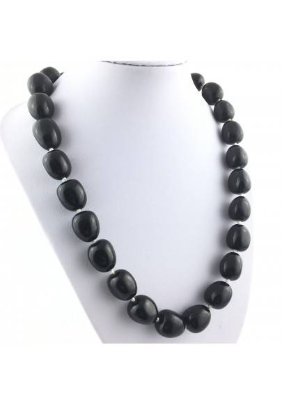 Collana Perle di Onice Burattato Ciondolo Cristalloterapia Chakra Gioiello Reiki-1