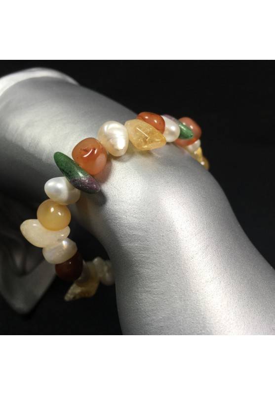 Braccialetto in RUBINO ZOISITE - CORNIOLA e Quarzo Citrino Bracciale con Perle-1