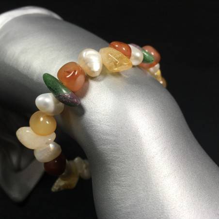 Braccialetto in RUBINO ZOISITE - CORNIOLA e Quarzo Citrino Bracciale con Perle-1