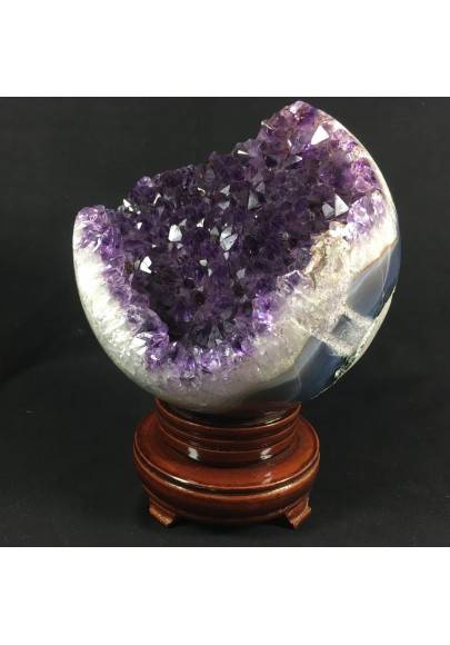 BIG AMETHYST Geode Crystal Sphere Cluster with AGATE Purple Uruguay First Grade Precious-1
