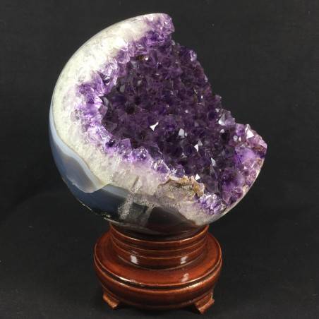 BIG AMETHYST Geode Crystal Sphere Cluster with AGATE Purple Uruguay First Grade Precious-2