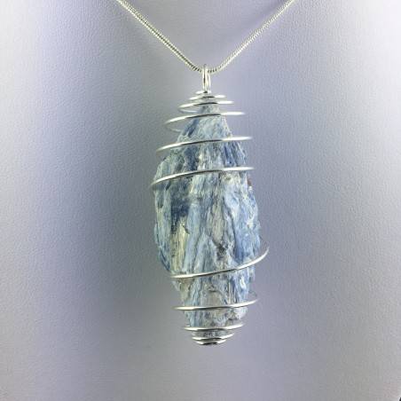 Pendentif CYANITE Grand - TAUREAU ÉQUILIBRE Zodeaco Spirale Plaqué Argent A+-2