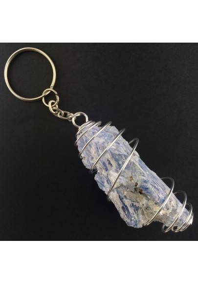 LARGE Kyanite Keychain Keyring - TAURUS LIBRA Zodiac SILVER Plated Spiral A+-1