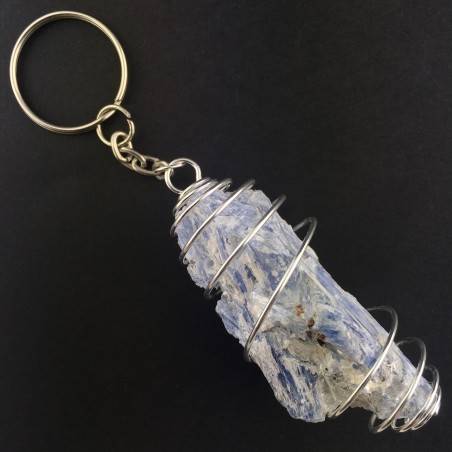 LARGE Kyanite Keychain Keyring - TAURUS LIBRA Zodiac SILVER Plated Spiral A+-1