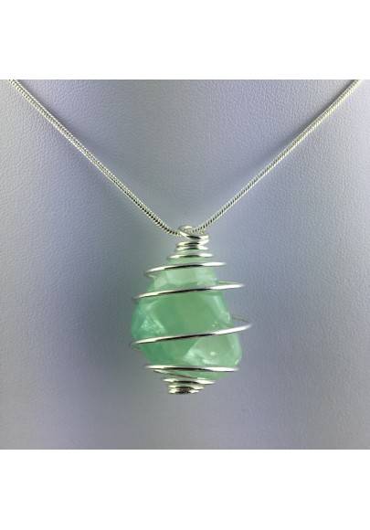 Ciondolo FLUORITE VERDE - CAPRICORNO Zodiaco Spirale Placcata Argento Collana A+-1