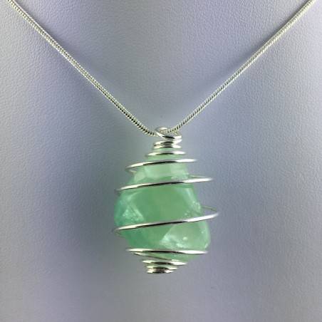 Ciondolo FLUORITE VERDE - CAPRICORNO Zodiaco Spirale Placcata Argento Collana A+-1