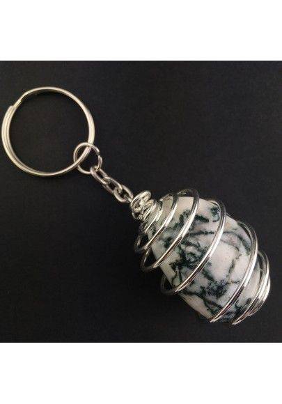 Llavero ÁGATA Dendrítica - VIRGEN Zodiaco Espiral Baño de Plata Collar-1