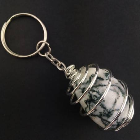 Llavero ÁGATA Dendrítica - VIRGEN Zodiaco Espiral Baño de Plata Collar-1