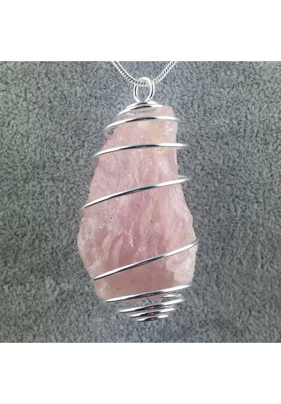 Ciondolo QUARZO ROSA GREZZO - BILANCIA TORO CAPRICORNO Zodiaco Argento A+-1