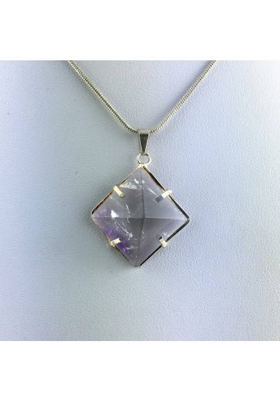 Ciondolo Piramide di AMETISTA Placcato Argento Collana Cristalloterapia-2