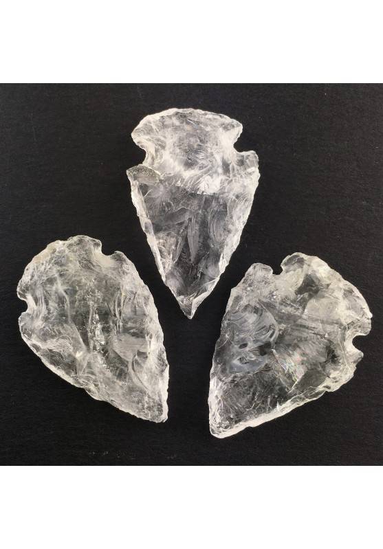 Punta Flecha Prehistórica de Cuarzo Blanco Cristal de Roca Puro en Bruto-2