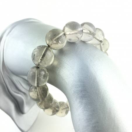 Braccialetto in Quarzo Fumè Bracciale a Sfere 13mm Unisex Gioiello Uomo Donna A+-1