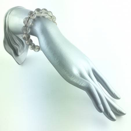 Braccialetto in Quarzo Fumè Bracciale a Sfere 13mm Unisex Gioiello Uomo Donna A+-2