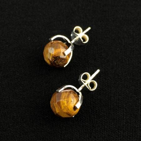 Aretes en Ojo de Tigre facetado Plateado Zodiaco Leo Escorpio Capricornio-1