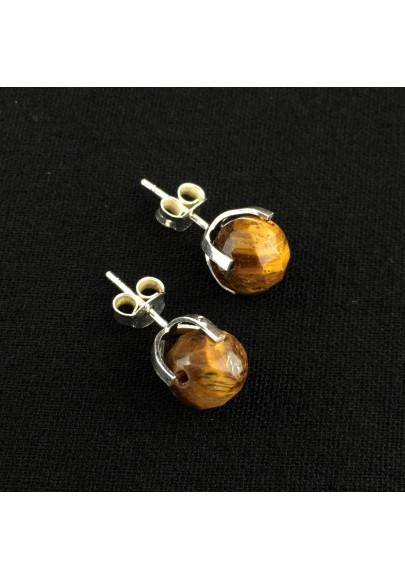 Aretes en Ojo de Tigre facetado Plateado Zodiaco Leo Escorpio Capricornio-2