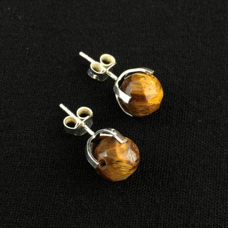 Aretes en Ojo de Tigre facetado Plateado Zodiaco Leo Escorpio Capricornio-2