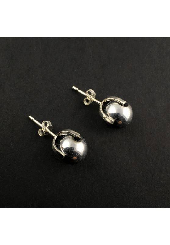 ORECCHINI in EMATITE Argentata su Argento 8mm Cristalloterapia-1