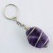 Dogtooth AMETHYST Keychain Keyring - SAGITTARIUS Zodiac Silver Plated Spiral-1
