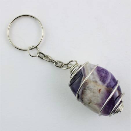 Dogtooth AMETHYST Keychain Keyring - SAGITTARIUS Zodiac Silver Plated Spiral-2