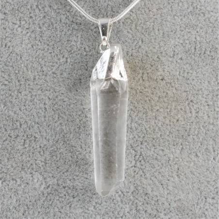 Pendentif Quartz Hyalin Plaqué Argent Collier Cristal de roche PUR Pointe-1