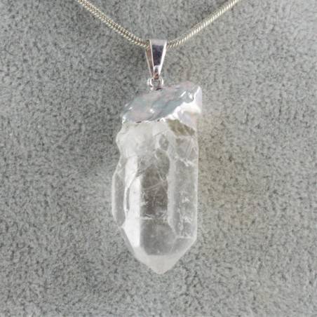 Pendentif Quartz Hyalin Plaqué Argent Collier Cristal de roche PUR Pointe-3