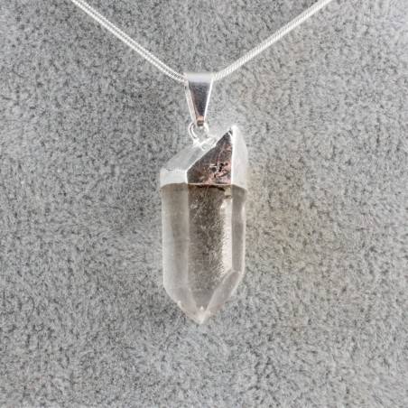 Pendentif Quartz Hyalin Plaqué Argent Collier Cristal de roche PUR Pointe-4