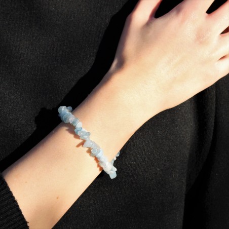 Bracelet Aquamarine Tumbled Chips Mineral Zodiac Gemini Pisces Aries Chakra-4
