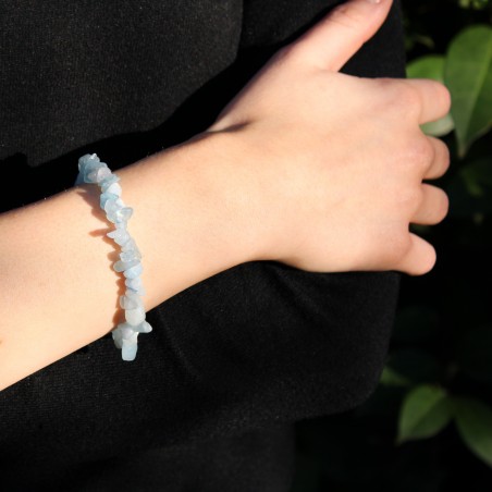 Bracelet Aquamarine Tumbled Chips Mineral Zodiac Gemini Pisces Aries Chakra-5