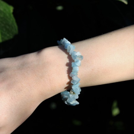 Bracelet Aquamarine Tumbled Chips Mineral Zodiac Gemini Pisces Aries Chakra-6