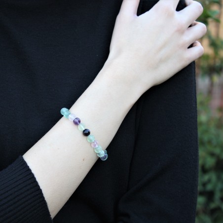 Bracciale in Fluorite Mista Sfere 8mm Braccialetto Cristalloterapia Minerali-4