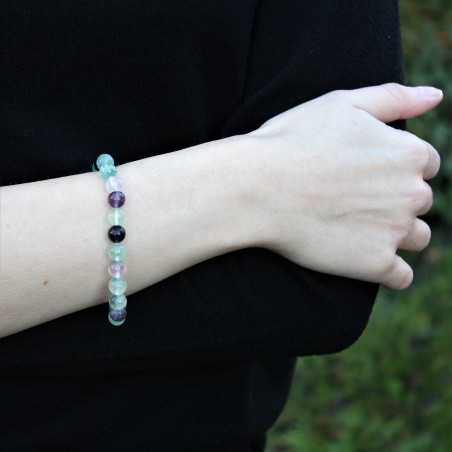 Bracciale in Fluorite Mista Sfere 8mm Braccialetto Cristalloterapia Minerali-5