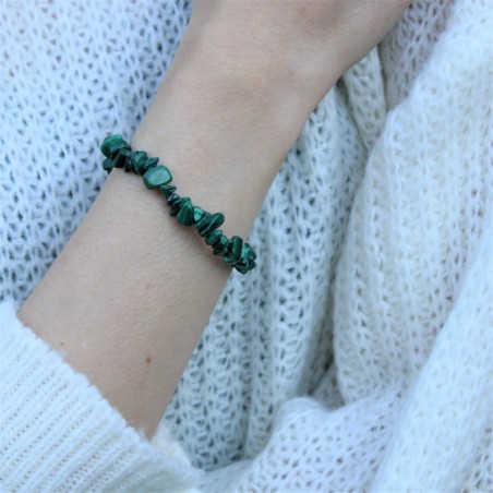 Bracelet chips Tumbled MALACHITE Green Crystal Healing Chakra Reiki Zen-5
